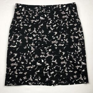 Ann Taylor Loft Pencil Skirt Women 10 Black Geo 100% Cotton Fully Lined Workwear